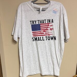 Gray Graphic T-Shirt with American Flag Design Try That In A Small Town 2XL